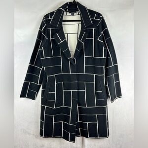ALISON SHERI Cardigan Coat Thick Knit‎ Size Large Black White Long Line Blazer